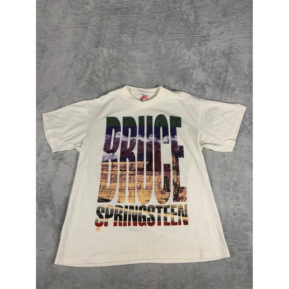 Vtg Hanes Music T-Shirt Bruce Springsteen 1992-93 World Tour 1990s Mens L White